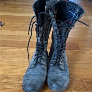 Gray Lace-Up Combat Boots